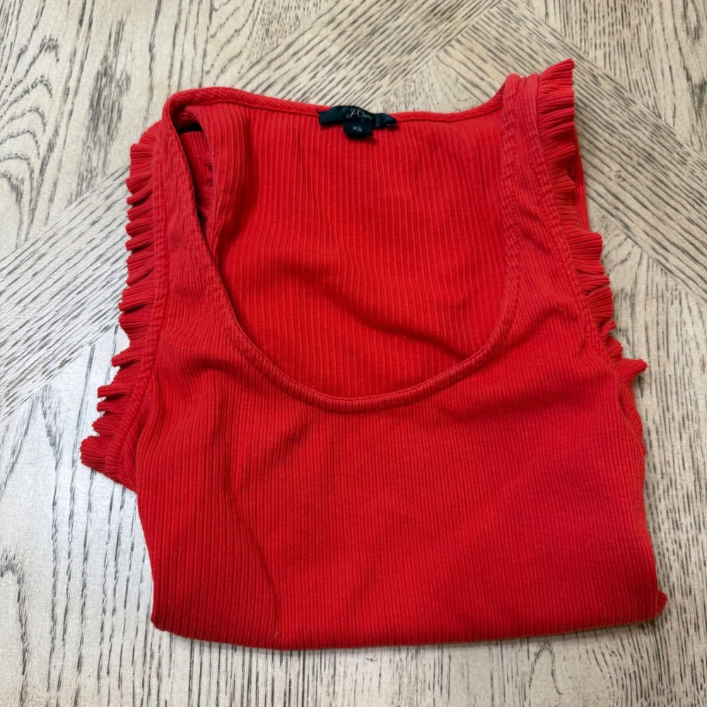 J. Crew‎ XS Extra Small Red Ruffle Hem Sleeveless Ribbed Tank Top